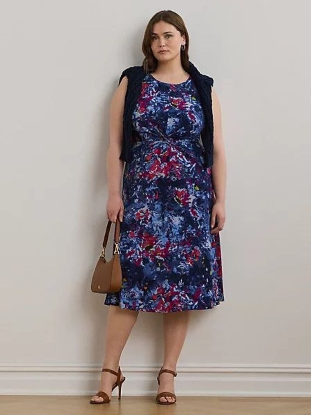 $135 Lauren Ralph Lauren Print Twist-Front Jersey Dress Blue Size 18 W, 20W